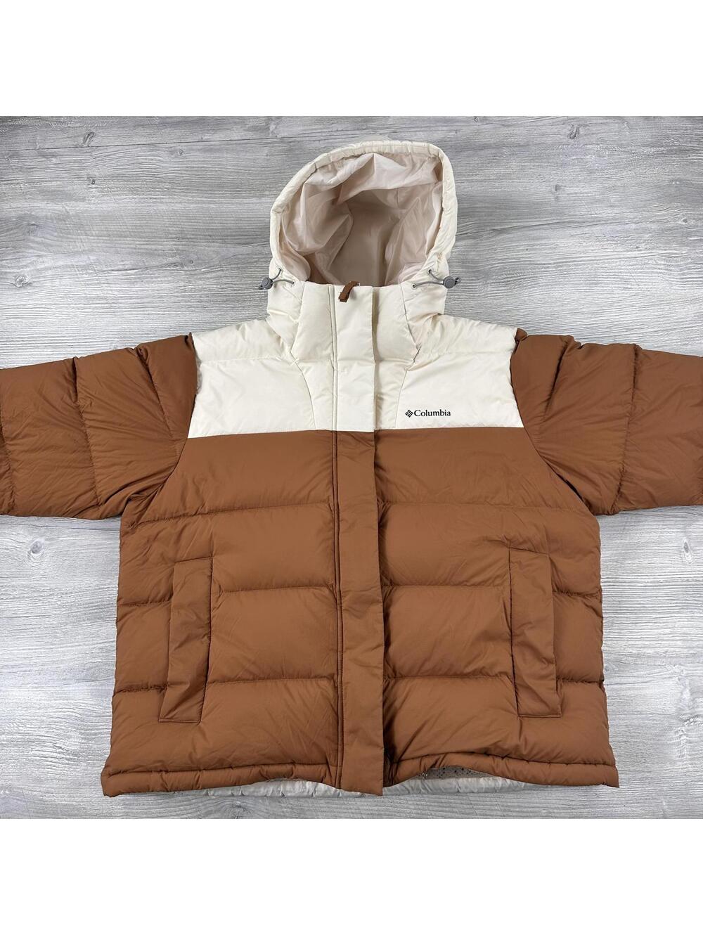 Columbia Bulo Point II Goose Down Jacket Women XL Camel Cream Omni Heat Infinity
